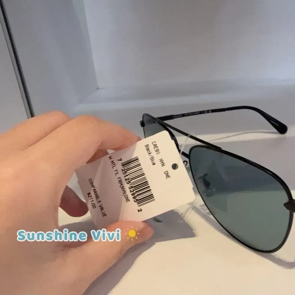 NWT Coach C Hardware Metal Pilot Sunglasses CAE96 Black/Blue